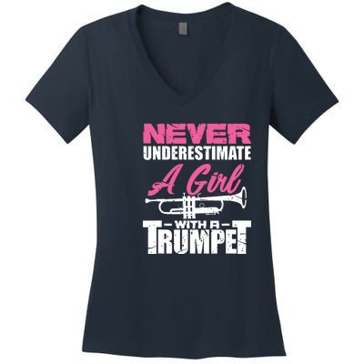 Trumpet Girl Funny Trumpet Player Marching Band Women's V-Neck T-Shirt