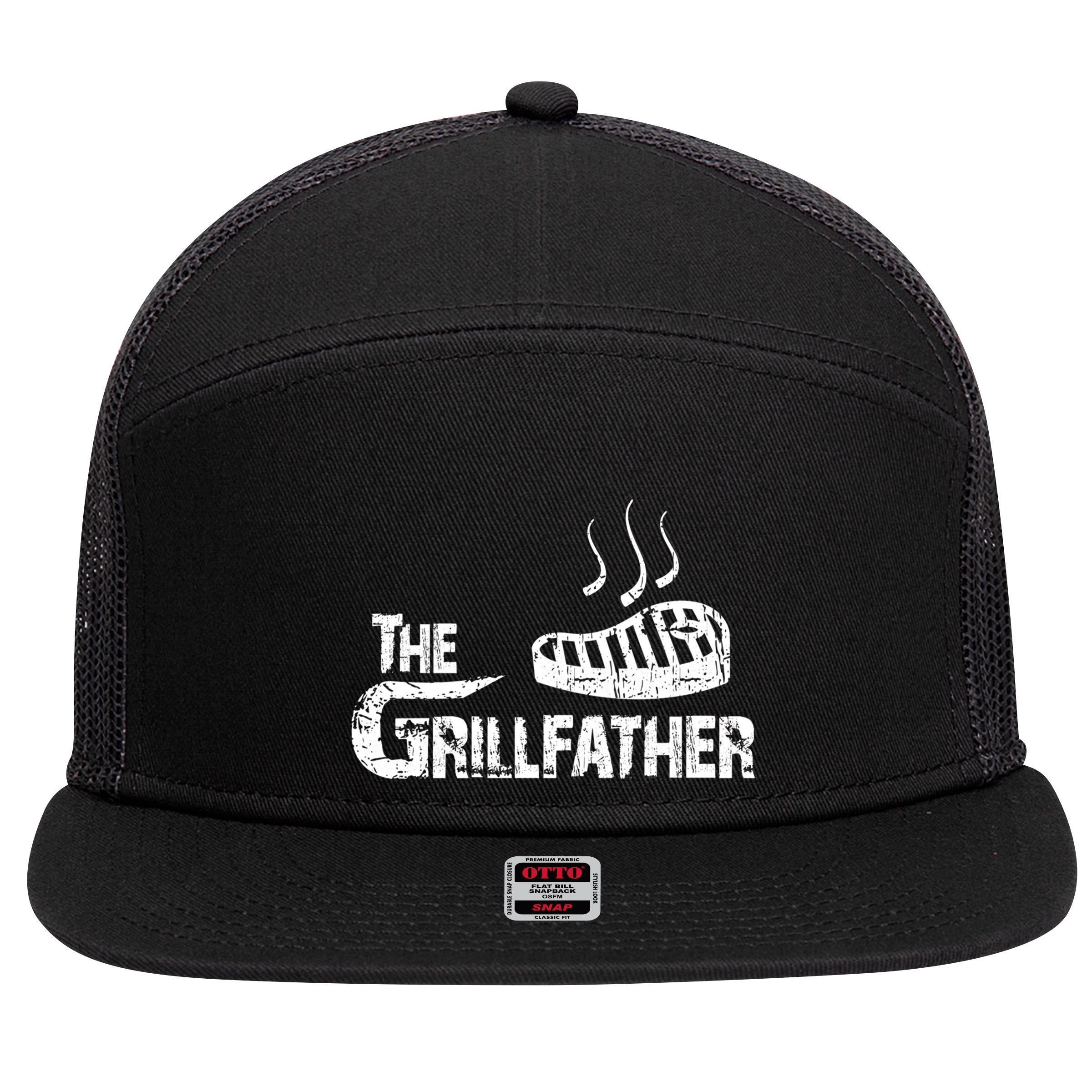 The Grillfather Funny Barbeque Grilling Meaningful Gift 7 Panel Mesh Trucker Snapback Hat