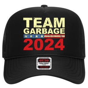 Team Garbage For Trump 2024 Elections 2024 Vote For Trump High Crown Mesh Back Trucker Hat