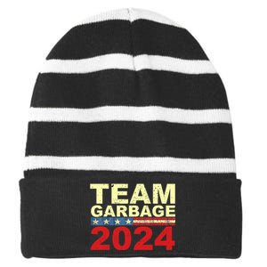 Team Garbage For Trump 2024 Elections 2024 Vote For Trump Striped Beanie with Solid Band