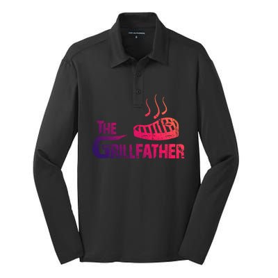 The Grillfather Funny Barbeque Grilling Gift Silk Touch Performance Long Sleeve Polo