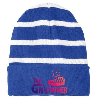 The Grillfather Funny Barbeque Grilling Gift Striped Beanie with Solid Band