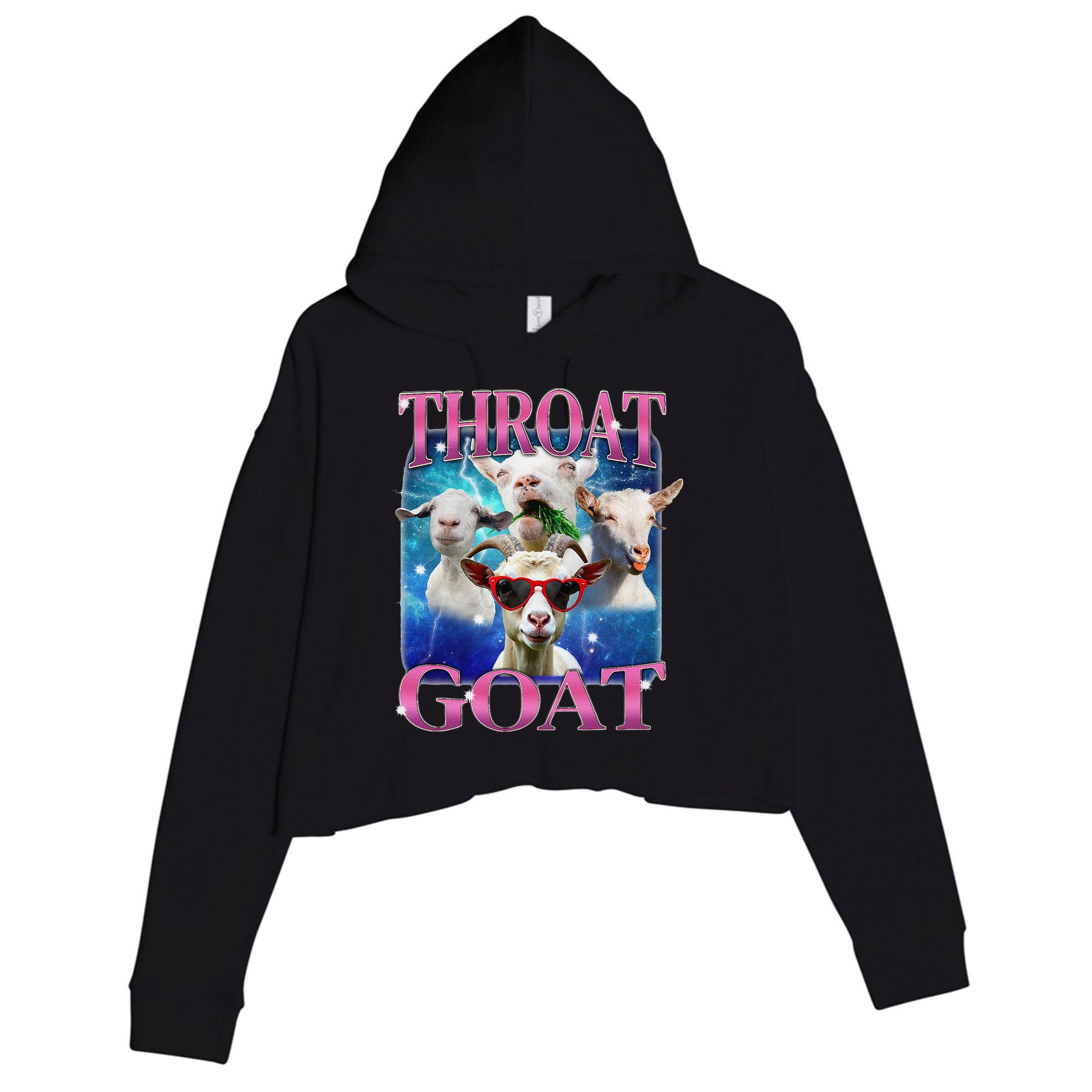 Throat Goat Funny Inappropriate Adult Humor Unhinged Meme Crop Fleece Hoodie
