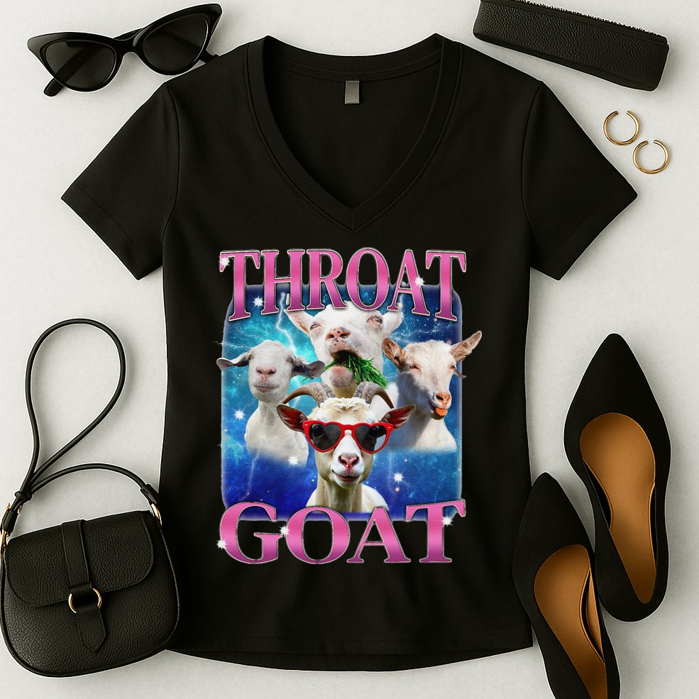 Throat Goat Funny Inappropriate Adult Humor Unhinged Meme Women's V-Neck T-Shirt
