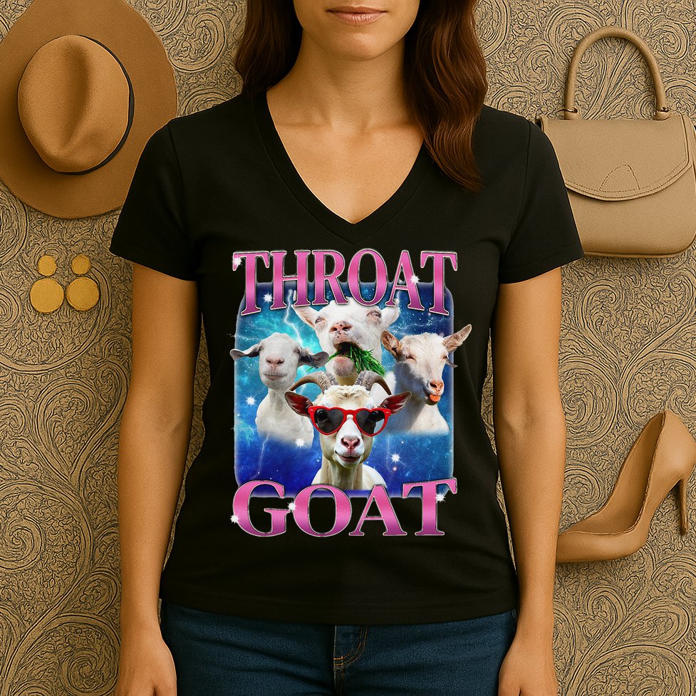 Throat Goat Funny Inappropriate Adult Humor Unhinged Meme Women's V-Neck T-Shirt