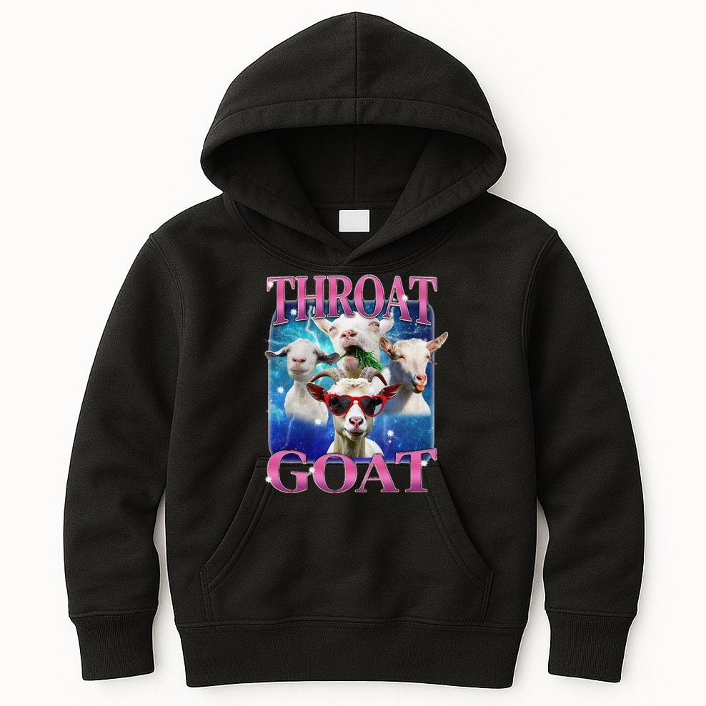 Throat Goat Funny Inappropriate Adult Humor Unhinged Meme Kids Hoodie