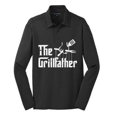 The Grillfather Funny Retro Barbecue Lover BBQ & Grilling Silk Touch Performance Long Sleeve Polo