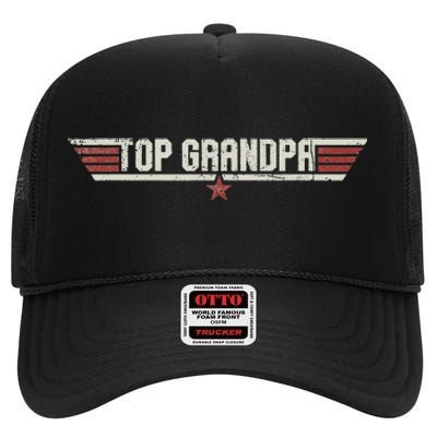 Top Grandpa Funny Vintage 80s 80's Grandfather Father's Day High Crown Mesh Back Trucker Hat