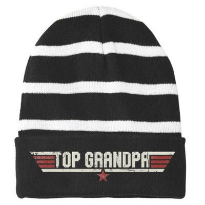 Top Grandpa Funny Vintage 80s 80's Grandfather Father's Day Striped Beanie with Solid Band