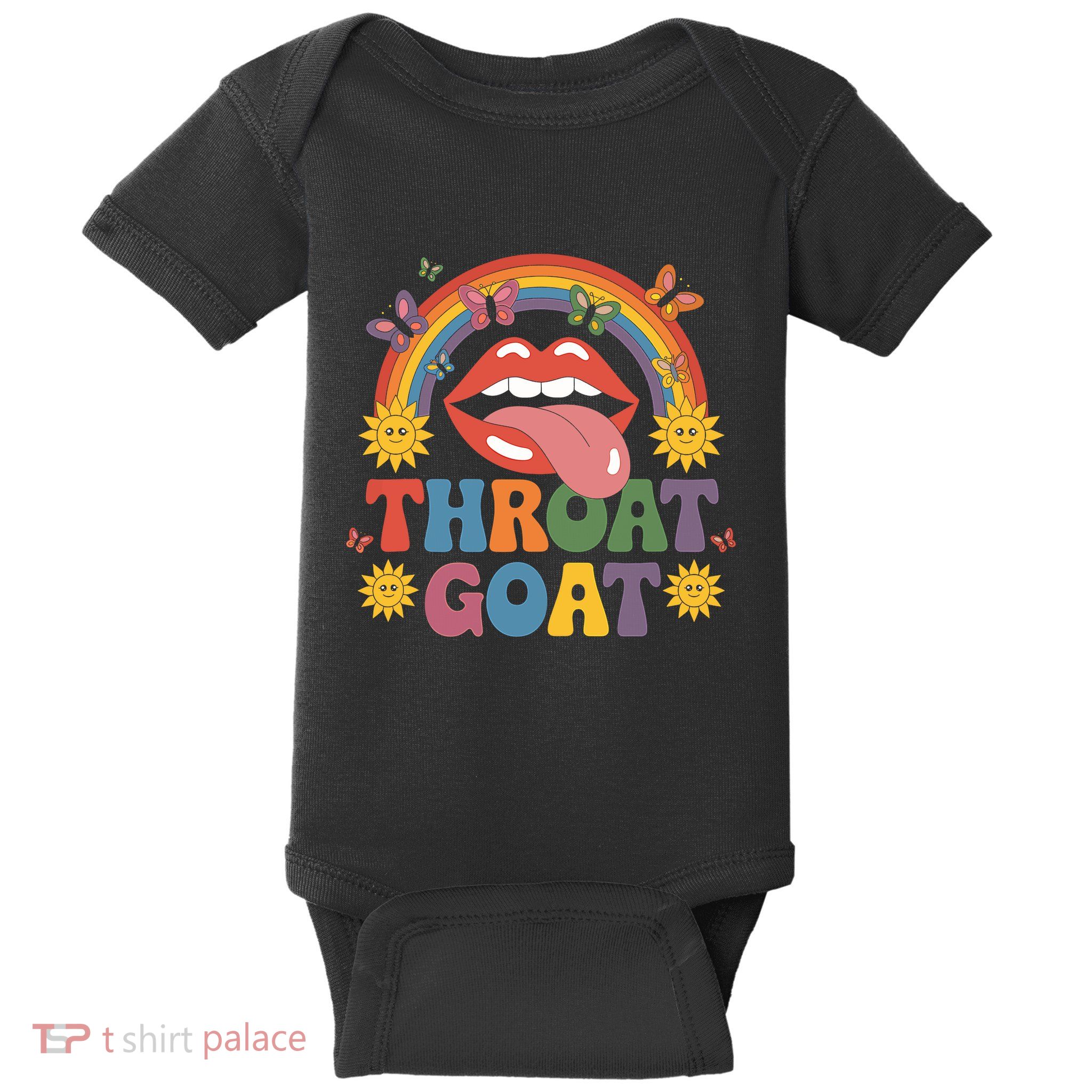 Throat Goat Funny Rainbow Pride Lips Tongue Graphic Novelty Baby Bodysuit