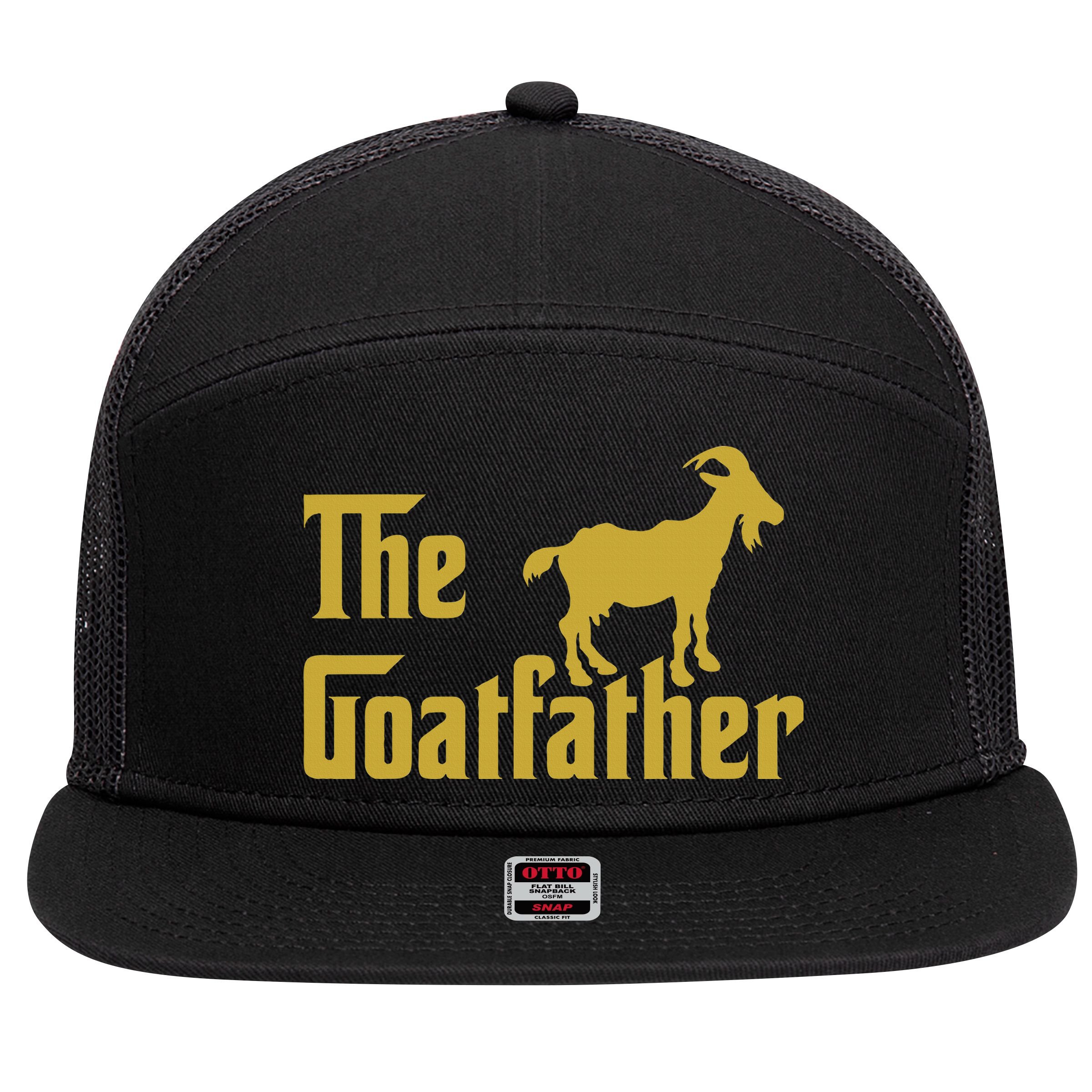 The Goatfather Funny Goat Father Goat Farmer Goat Lover 7 Panel Mesh Trucker Snapback Hat