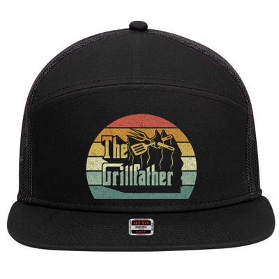 The Grillfather Funny Dad Grandpa Grilling Bbq Meat Retro Gift 7 Panel Mesh Trucker Snapback Hat