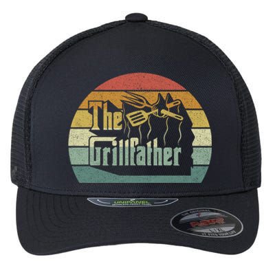 The Grillfather Funny Dad Grandpa Grilling Bbq Meat Retro Gift Flexfit Unipanel Trucker Cap