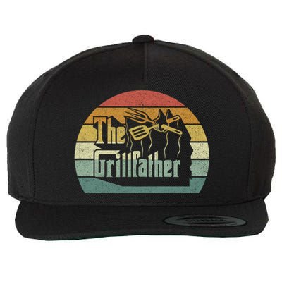 The Grillfather Funny Dad Grandpa Grilling Bbq Meat Retro Gift Wool Snapback Cap