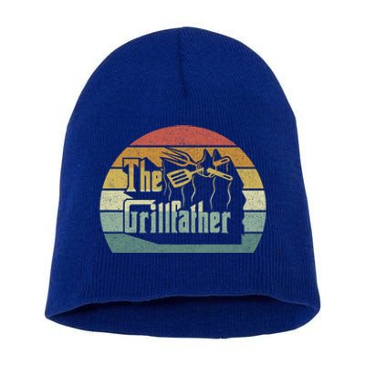 The Grillfather Funny Dad Grandpa Grilling Bbq Meat Retro Gift Short Acrylic Beanie