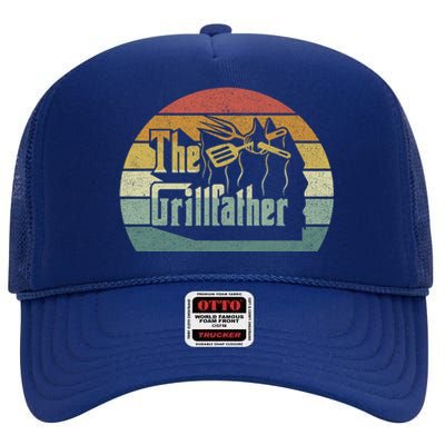 The Grillfather Funny Dad Grandpa Grilling Bbq Meat Retro Gift High Crown Mesh Back Trucker Hat