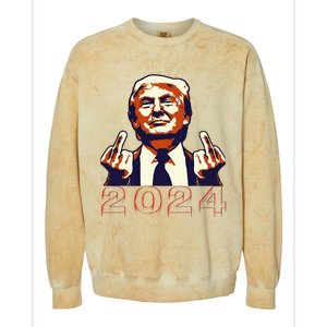 Trump Giving Finger 2024 Flipping Off Design Colorblast Crewneck Sweatshirt