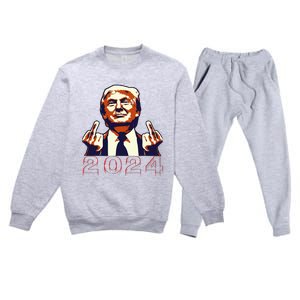 Trump Giving Finger 2024 Flipping Off Design Premium Crewneck Sweatsuit Set