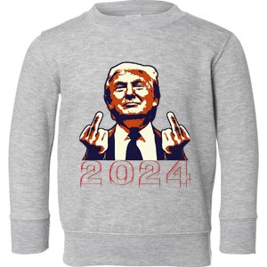 Trump Giving Finger 2024 Flipping Off Design Toddler Sweatshirt