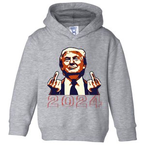 Trump Giving Finger 2024 Flipping Off Design Toddler Hoodie