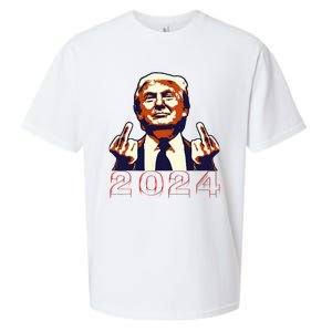 Trump Giving Finger 2024 Flipping Off Design Sueded Cloud Jersey T-Shirt