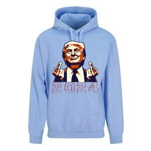 Trump Giving Finger 2024 Flipping Off Design Unisex Surf Hoodie