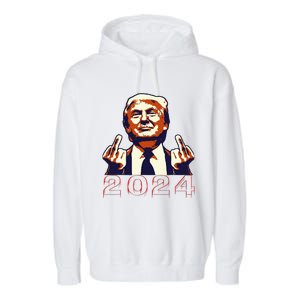 Trump Giving Finger 2024 Flipping Off Design Garment-Dyed Fleece Hoodie