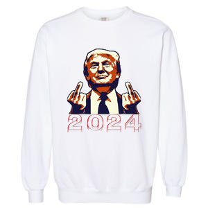 Trump Giving Finger 2024 Flipping Off Design Garment-Dyed Sweatshirt