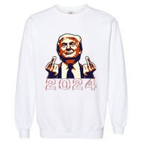 Trump Giving Finger 2024 Flipping Off Design Garment-Dyed Sweatshirt