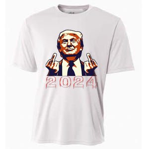 Trump Giving Finger 2024 Flipping Off Design Cooling Performance Crew T-Shirt