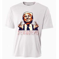 Trump Giving Finger 2024 Flipping Off Design Cooling Performance Crew T-Shirt