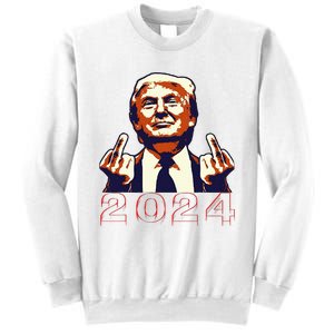 Trump Giving Finger 2024 Flipping Off Design Sweatshirt