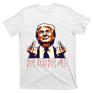 Trump Giving Finger 2024 Flipping Off Design T-Shirt