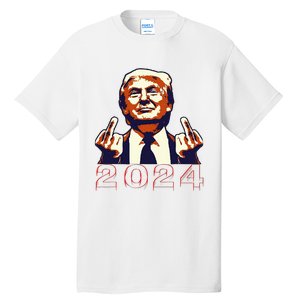 Trump Giving Finger 2024 Flipping Off Design Tall T-Shirt