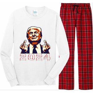 Trump Giving Finger 2024 Flipping Off Design Long Sleeve Pajama Set