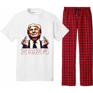 Trump Giving Finger 2024 Flipping Off Design Pajama Set