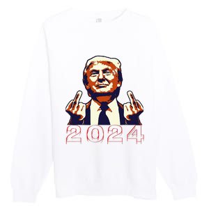 Trump Giving Finger 2024 Flipping Off Design Premium Crewneck Sweatshirt