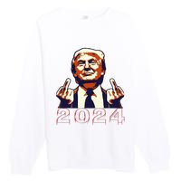 Trump Giving Finger 2024 Flipping Off Design Premium Crewneck Sweatshirt