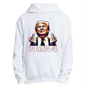 Trump Giving Finger 2024 Flipping Off Design Urban Pullover Hoodie