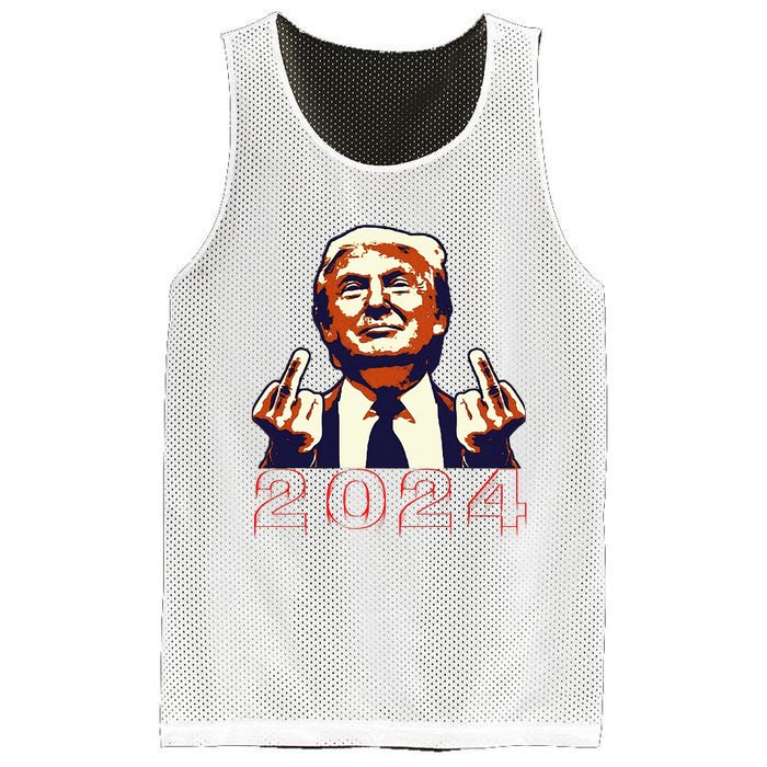 Trump Giving Finger 2024 Flipping Off Design Mesh Reversible Basketball Jersey Tank