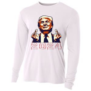 Trump Giving Finger 2024 Flipping Off Design Cooling Performance Long Sleeve Crew