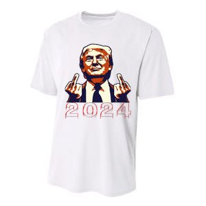 Trump Giving Finger 2024 Flipping Off Design Performance Sprint T-Shirt