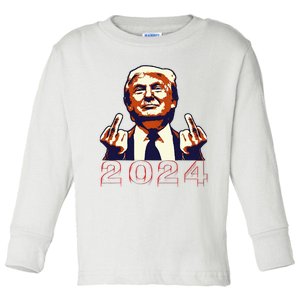 Trump Giving Finger 2024 Flipping Off Design Toddler Long Sleeve Shirt