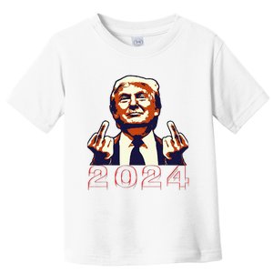 Trump Giving Finger 2024 Flipping Off Design Toddler T-Shirt