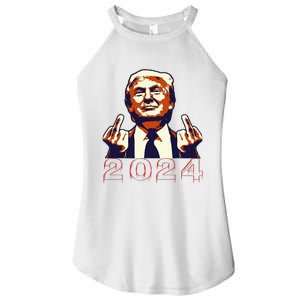 Trump Giving Finger 2024 Flipping Off Design Women's Perfect Tri Rocker Tank