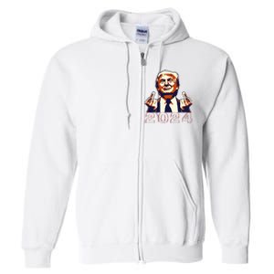 Trump Giving Finger 2024 Flipping Off Design Full Zip Hoodie