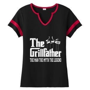 The Grillfather | Funny Dad Grandpa Grilling Bbq Meat Humor Ladies Halftime Notch Neck Tee