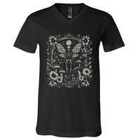 Therian Grunge Fairycore Aesthetic Skeleton Fairy Moth V-Neck T-Shirt