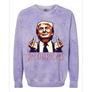 Trump Giving Finger 2024 Flipping Off Design Colorblast Crewneck Sweatshirt