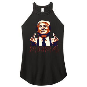 Trump Giving Finger 2024 Flipping Off Design Women's Perfect Tri Rocker Tank